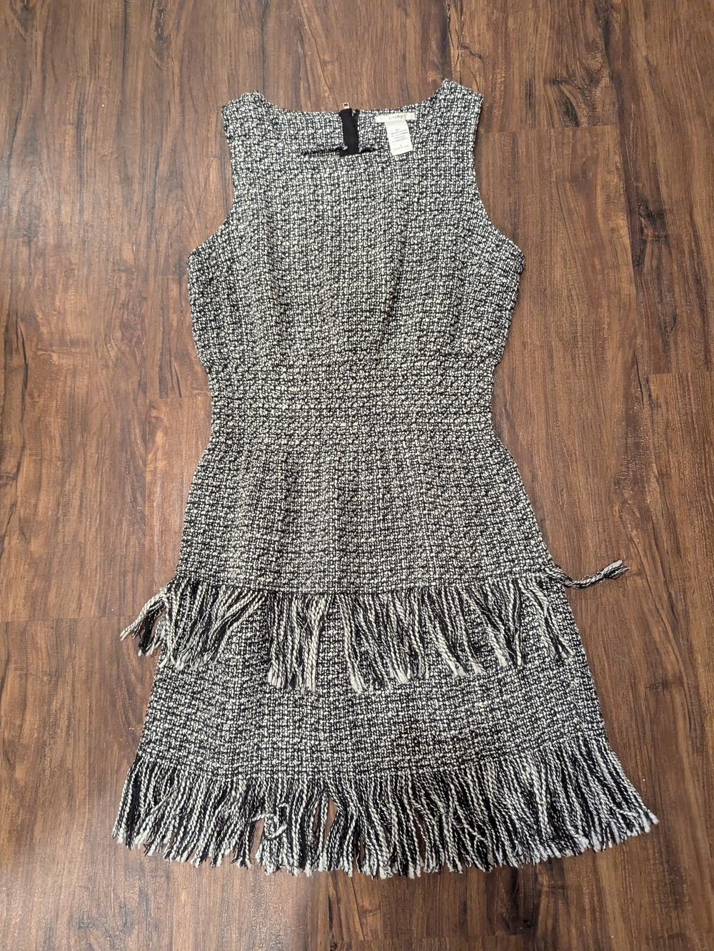 Esley Tweed Fringe Midi Dress - Black & White